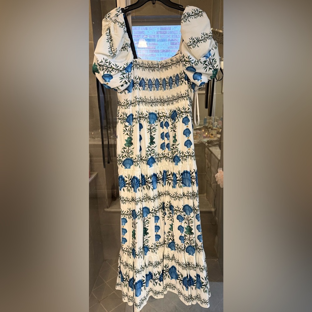 Antonio Melani x Jen Sumko Blue Shell Green Floral Cottage Core Dress Size 12 - Picture 3 of 7
